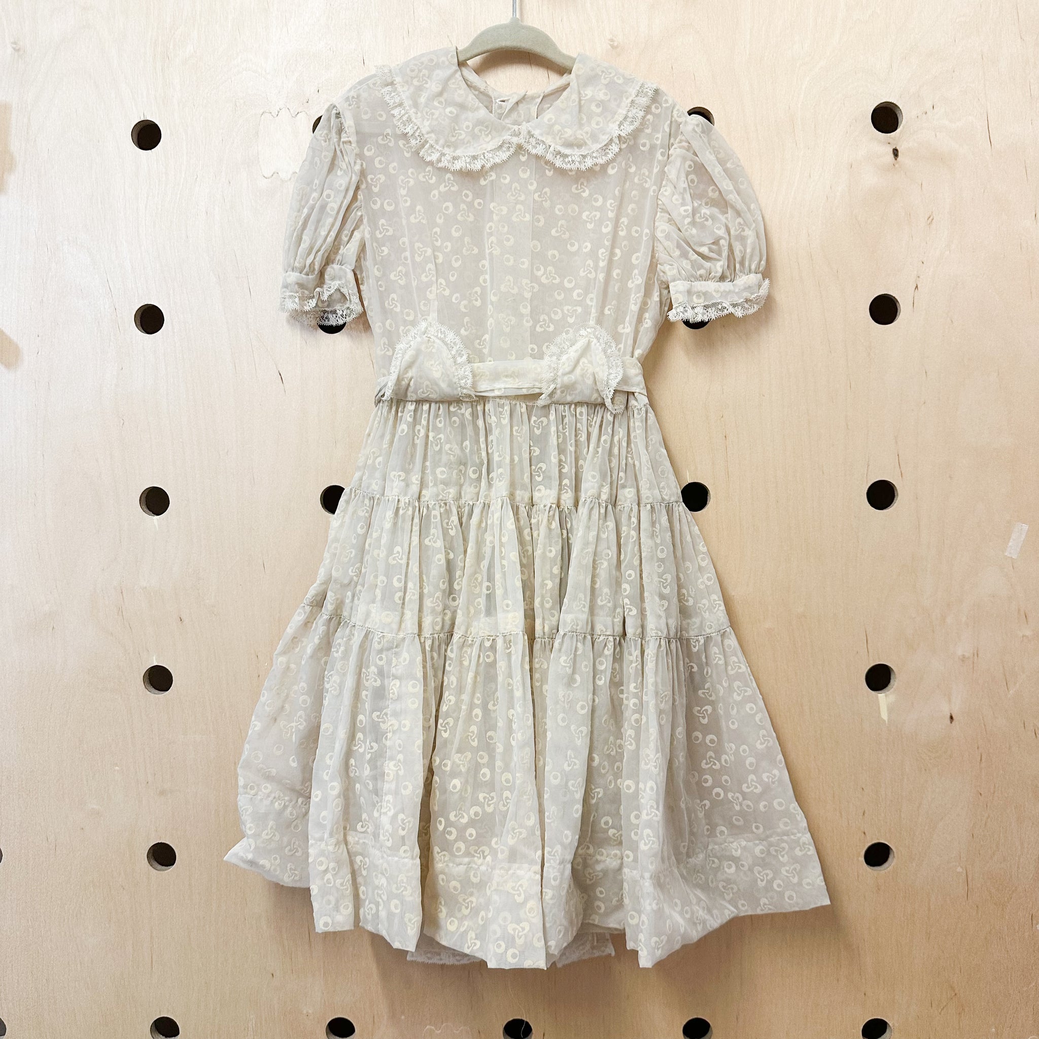 Vintage 1950s Ivory Sheer Party Dress / 7-8yr
