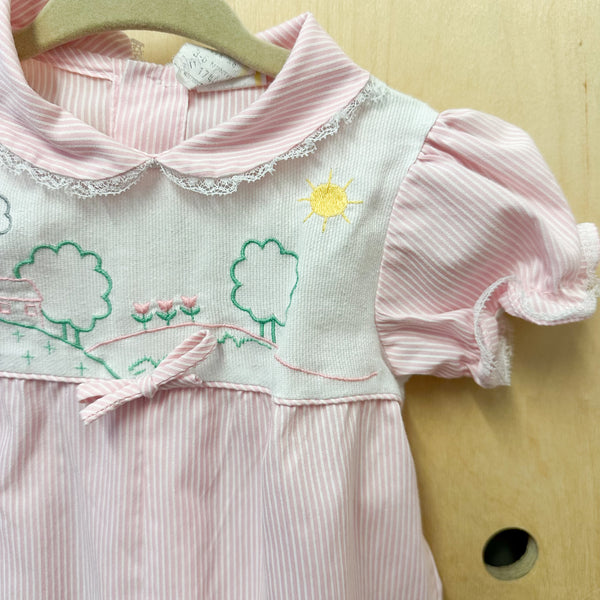 Vintage 1980s Pink Striped Jumpsuit / 3-6M