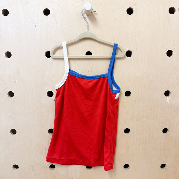 Vintage 1970s Red Blue & White Tank / 7yr