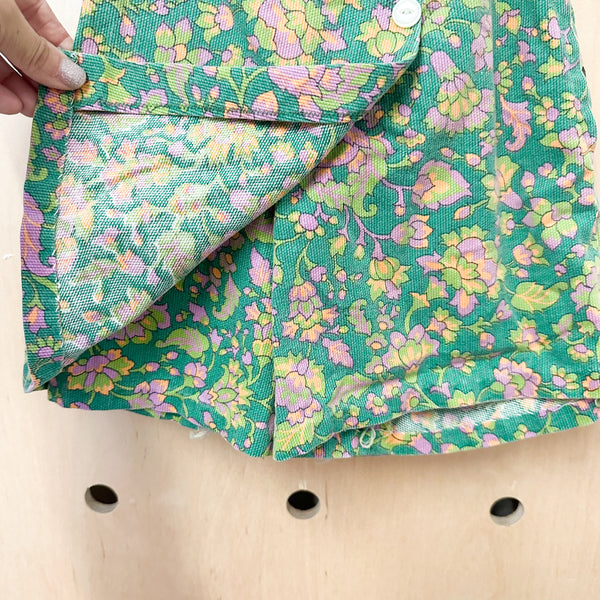 Vintage 1960s Green Floral Corduroy Skort / 10-12yr