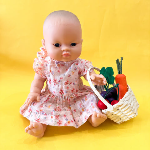 Vintage 1940s Pink Floral Doll Dress (fits Gordis / Soft Body doll)