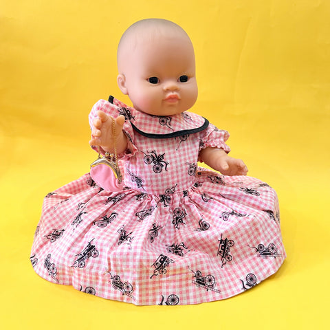 Vintage 1950s Carriage Print Doll Dress set (fits Gordis doll)