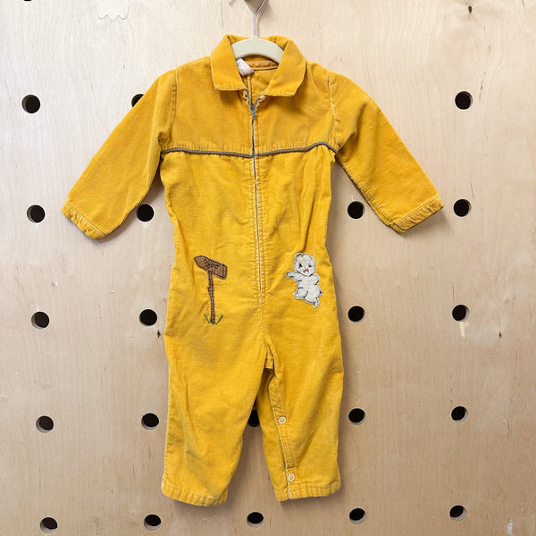Vintage 1960s Corduroy Zoo Jumpsuit / 18-24M