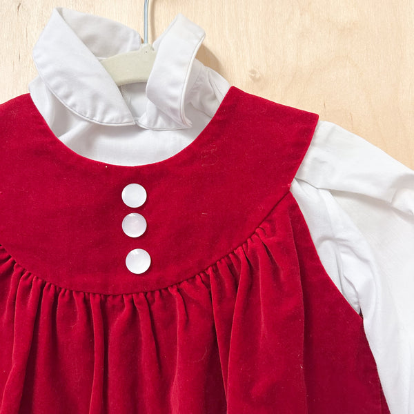 Vintage 1980s Red Velvet Dress set / 3T