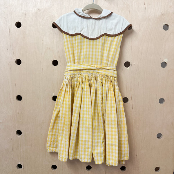 Vintage 1940s Yellow Gingham Cotton Dress / 4T