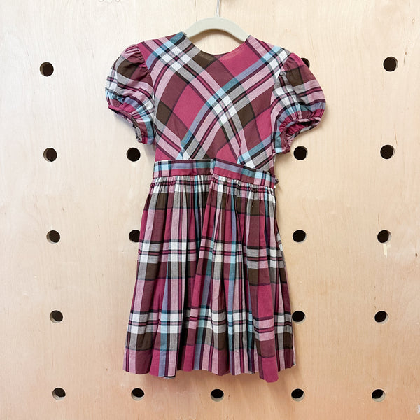 Vintage 1950s Pink Plaid Dress / 4T