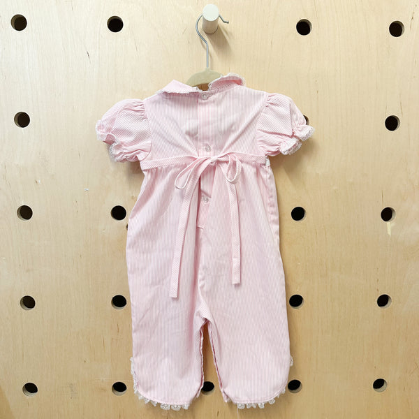 Vintage 1980s Pink Striped Jumpsuit / 3-6M