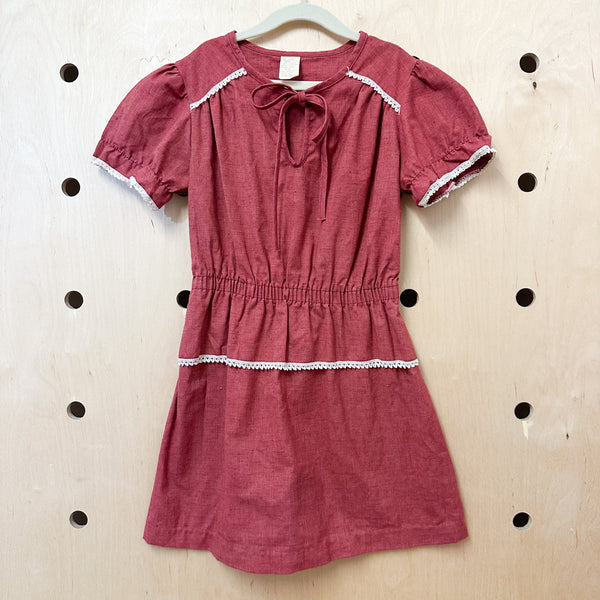 Vintage 1970s Maroon Dress / 9/10yr
