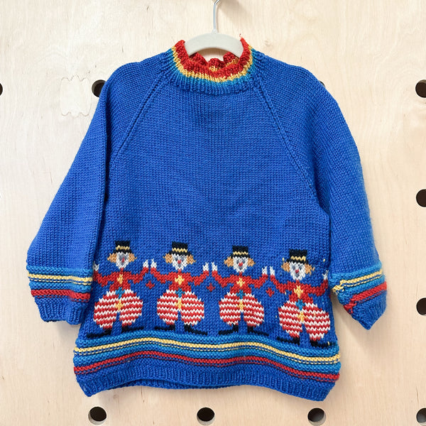 Vintage Hand Knit Wool Clown Sweater / 5T