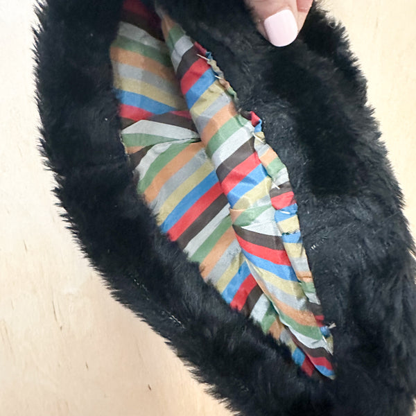 Vintage 1960s Black Faux Fur Hat / toddler size