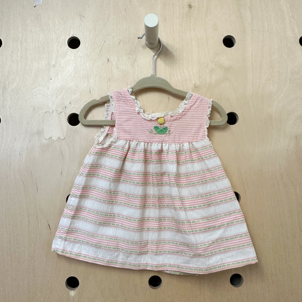 Vintage 1970s Pink Striped Dress / 12M