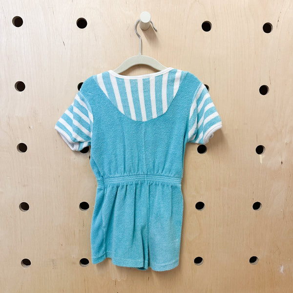 Vintage 1980s Blue Terry Romper / 4-5T