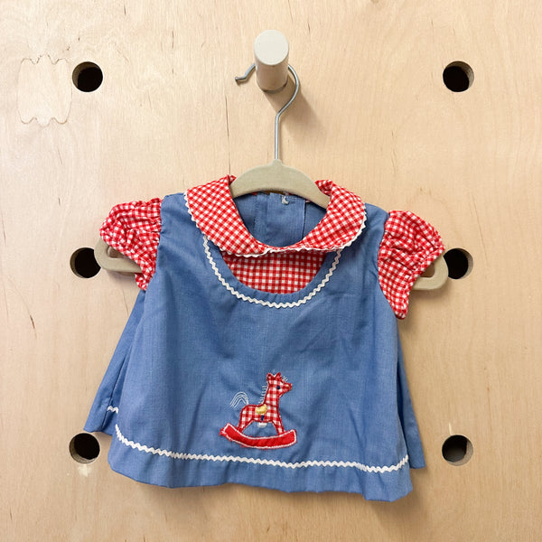 Vintage 1970s Rocking Horse Dress / 0-3M