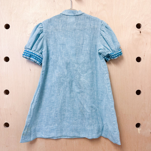 Vintage 1970s Blue Embroidered Dress / 4-5T