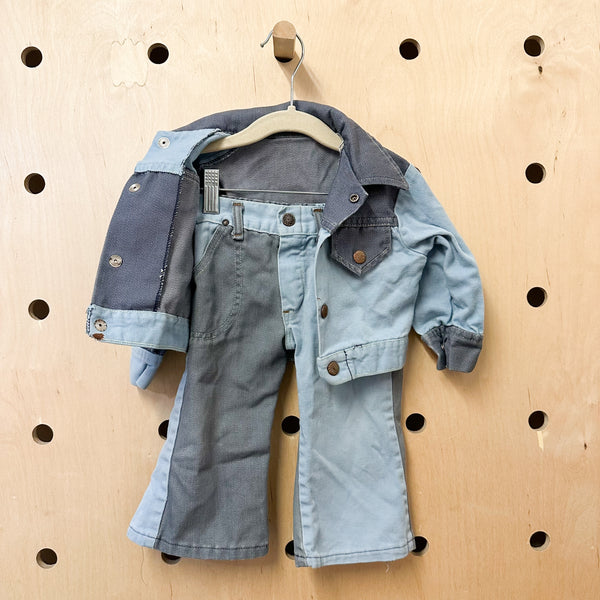 Vintage 1970s Faux Patchwork Denim Outfit / 18M