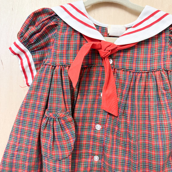 Vintage 1970s Red Sailor Dress / 12M