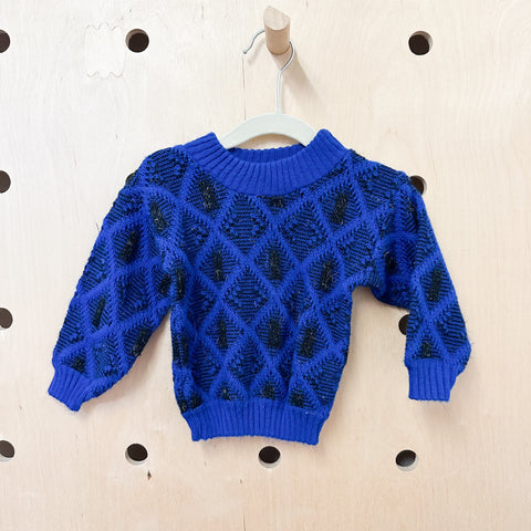 Vintage 1980s Blue Check Sweater / 12-18M