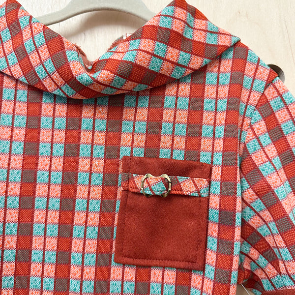 Vintage 1970s Brown Check Dress / 10yr