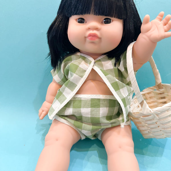 Vintage Doll Green Gingham set  / fits Minikane Gordis Doll