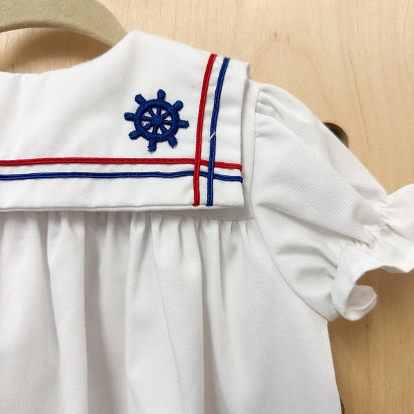 Vintage 1980s White Sailor Dress / 24M/2T
