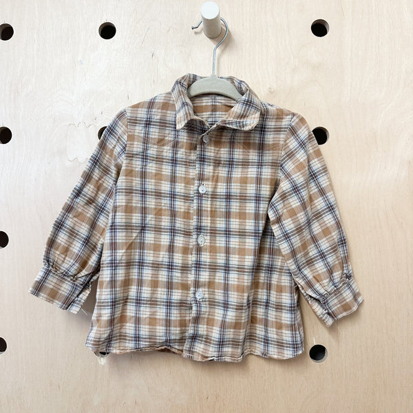 Vintage 1970s Plaid Western Shirt / 18M