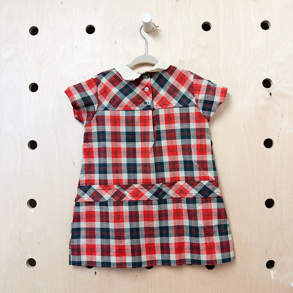 Vintage 1960s Red Plaid Dress / 4T