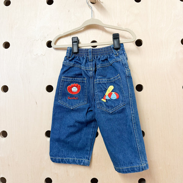 Vintage 1980s Baseball Jeans / 9-12M