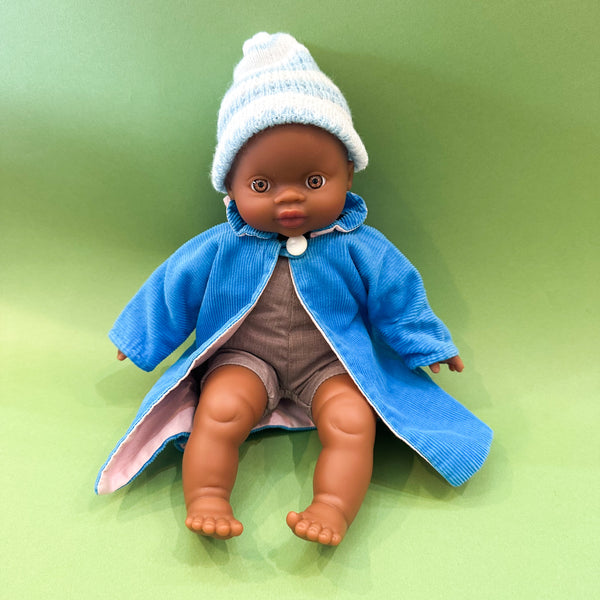 Vintage 1950s Blue Corduroy Doll Coat (fits Soft Body doll)