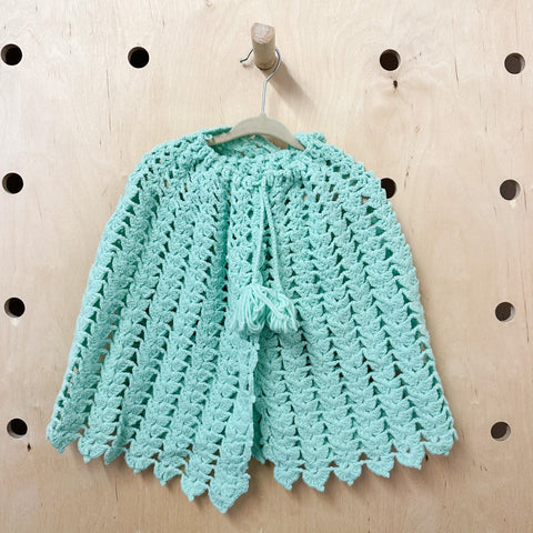 Vintage 1970s Mint Green Crochet Poncho / toddler - big kids size