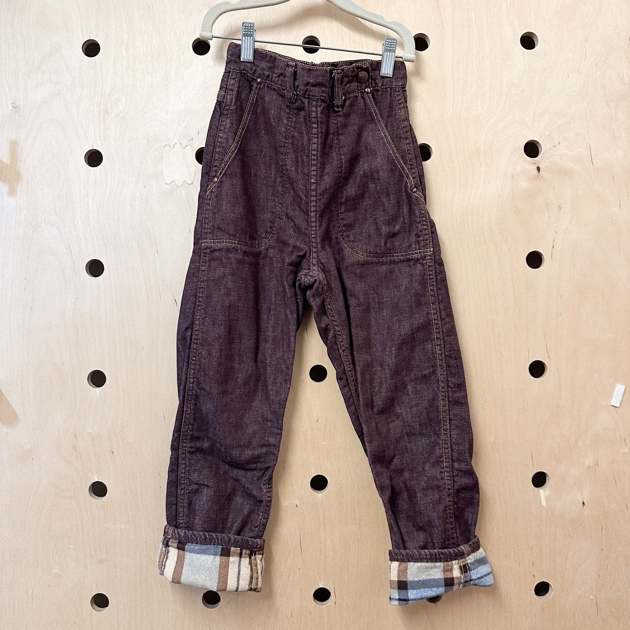 Vintage 1950s Brown Flannel Lined Jeans / 7-8yr