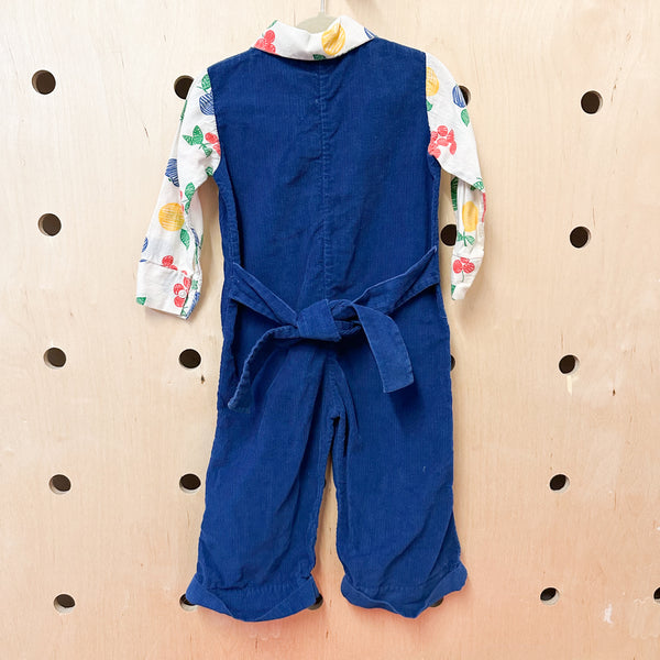 Vintage 1970s Fruit Print Corduroy Jumpsuit / 2T