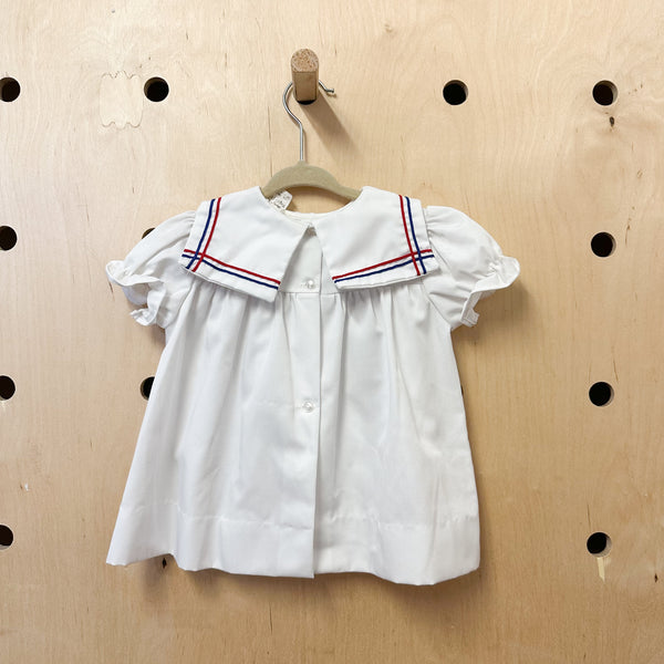 Vintage 1980s White Sailor Dress / 24M/2T