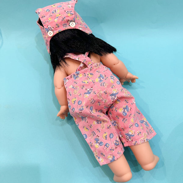 Vintage 1940s Doll Jumpsuit + bonnet set / fits Minikane Gordis Doll