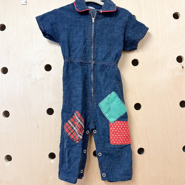 Vintage 1960s Patchwork Denim Jumpsuit / 18M-24M