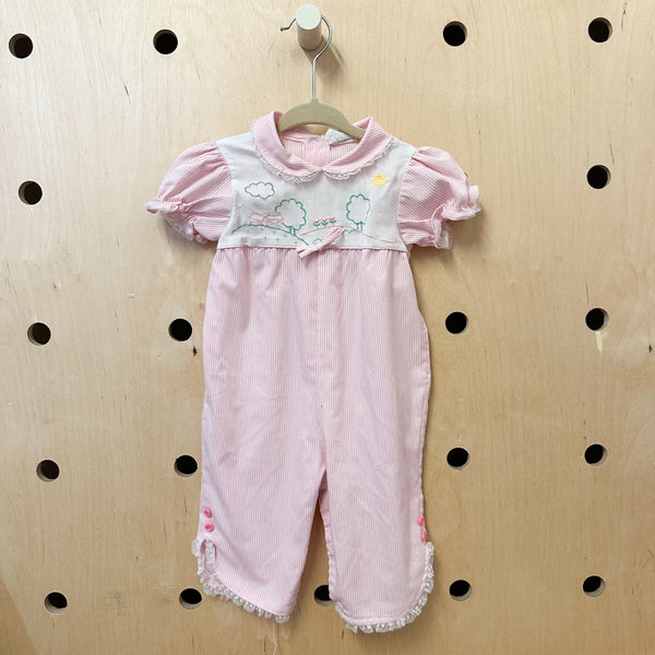 Vintage 1980s Pink Striped Jumpsuit / 3-6M