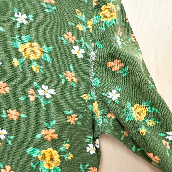Vintage 1960s Forest Green Floral Dress / 12yr