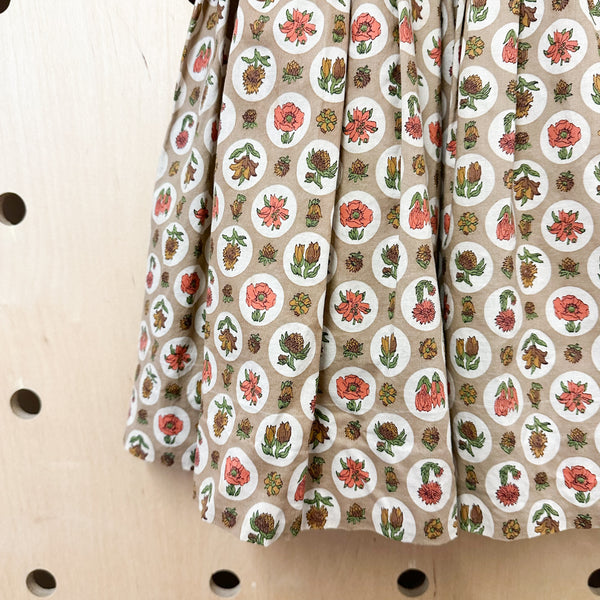 Vintage 1950s Beige Floral Dress / 5-6yr