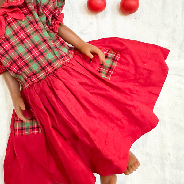 Vintage 1940s Red Plaid Doll Dress (fits Amigas doll)