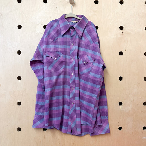 Vintage 1970s Purple Plaid Shirt / 14-16yr