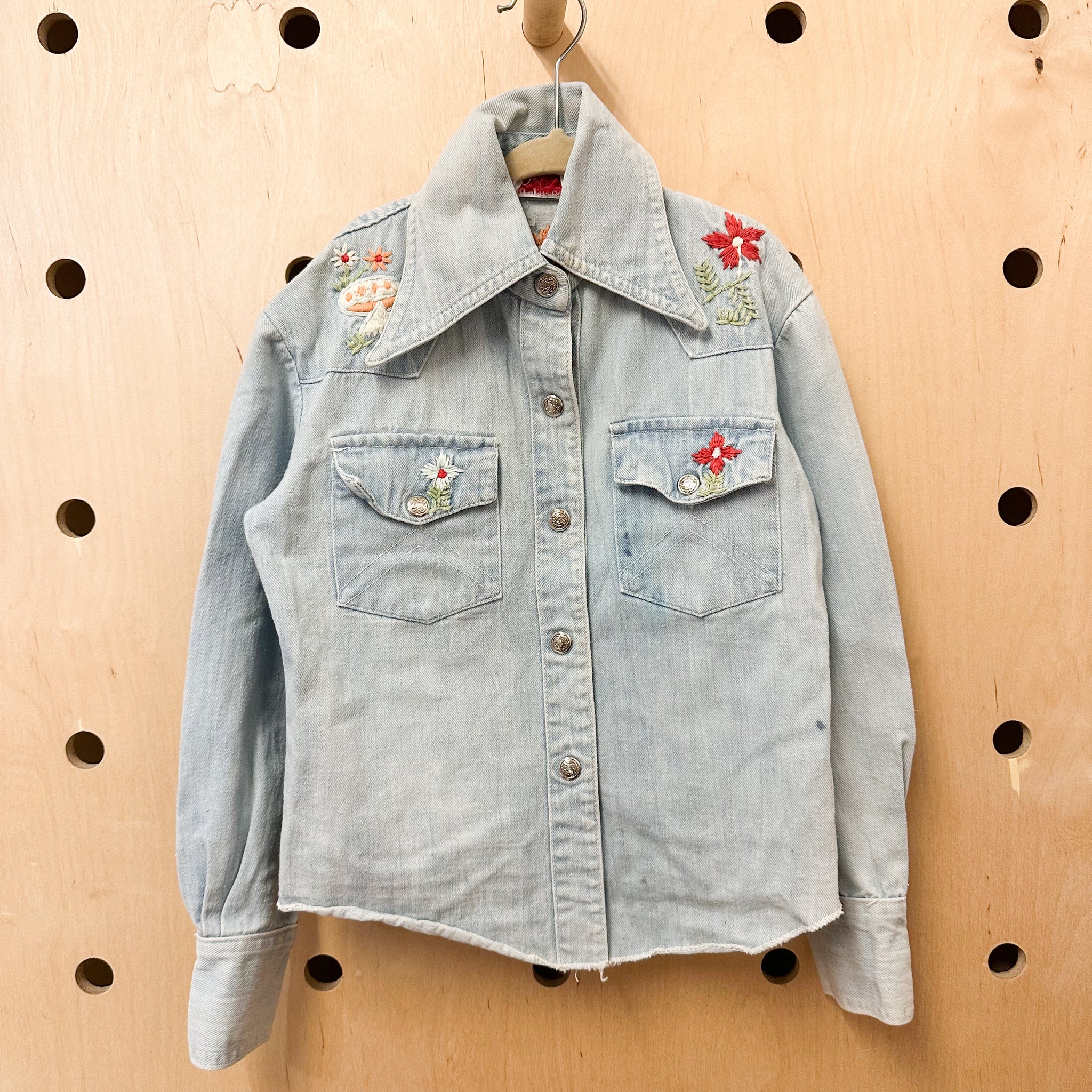 Vintage 1970s Embroidered Denim Shirt / Jacket // 6-7yr