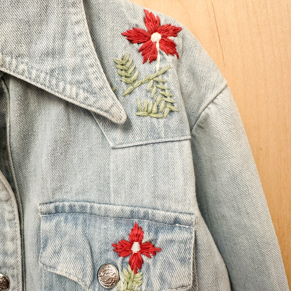 Vintage 1970s Embroidered Denim Shirt / Jacket // 6-7yr