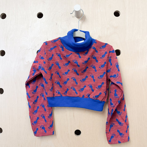 Vintage 1970s Foot Print Turtleneck Crop Top / 4T