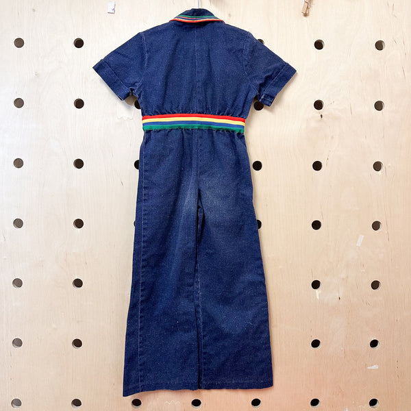 Vintage 1970s Denim & Rainbow Jumpsuit / 6yr