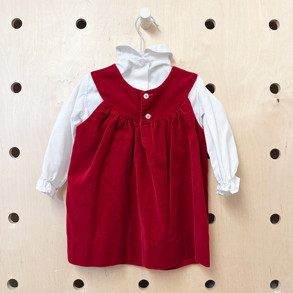 Vintage 1980s Red Velvet Dress set / 3T