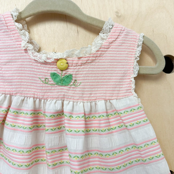 Vintage 1970s Pink Striped Dress / 12M