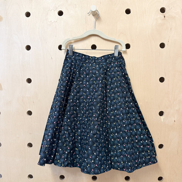 Vintage 1950s Black Floral Circle Skirt / 10yr