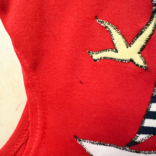 Vintage 1960s Red Sailboat Swimsuit / 4T