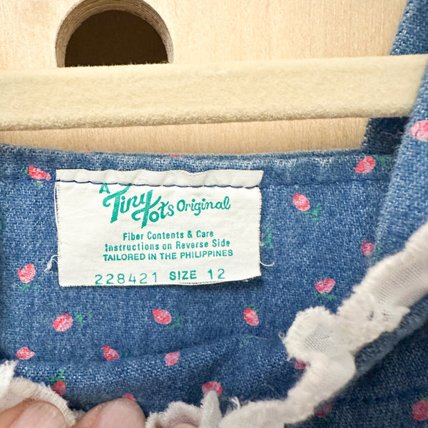 Vintage 1980s Floral Denim Dress / 12M