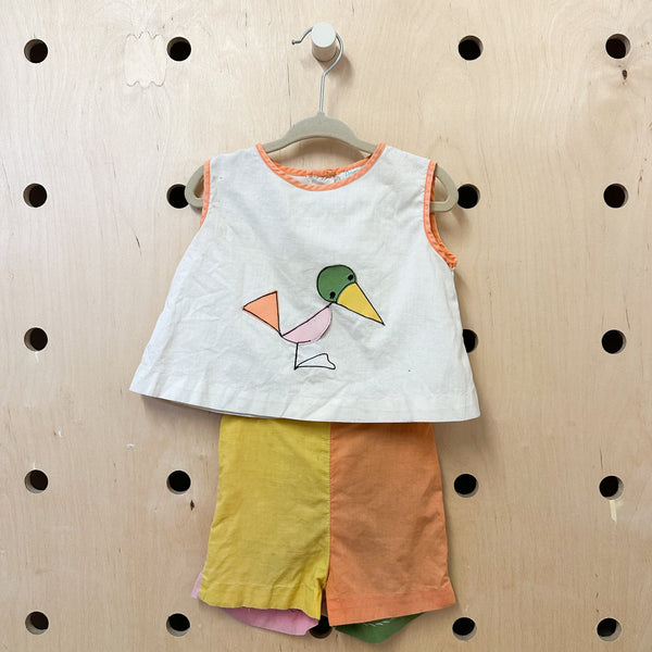 Vintage 1960s Color Block Bird Outfit / 3T