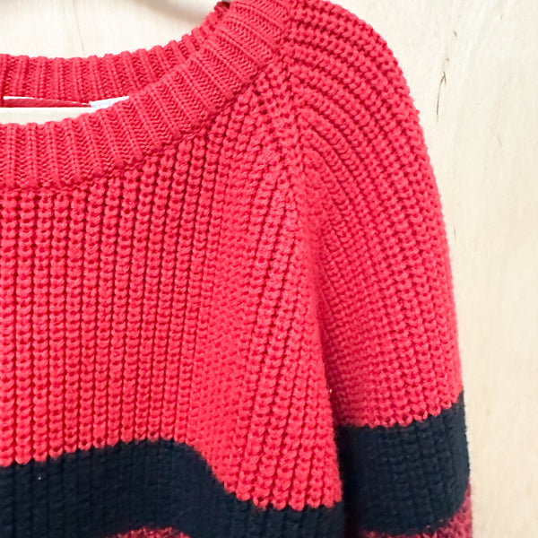 Vintage 1990s Red & Black Striped Sweater / 6x